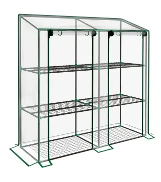 Invernadero de Jardín de 3 Niveles con Estantes Techo Inclinado y Puertas con Cremallera 143x46x141/151 cm Transparente