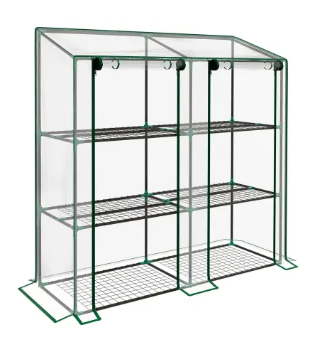 Invernadero de Jardín de 3 Niveles con Estantes Techo Inclinado y Puertas con Cremallera 143x46x141/151 cm Transparente
