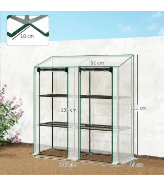 Invernadero de Jardín de 3 Niveles con Estantes Techo Inclinado y Puertas con Cremallera 143x46x141/151 cm Transparente