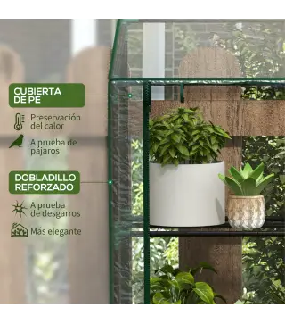Invernadero de Jardín de 3 Niveles con Estantes Techo Inclinado y Puertas con Cremallera 143x46x141/151 cm Transparente