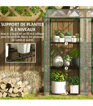 Invernadero de Jardín de 3 Niveles con Estantes Techo Inclinado y Puertas con Cremallera 143x46x141/151 cm Transparente