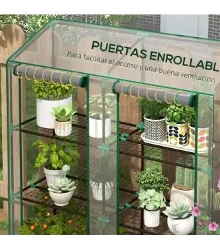 Invernadero de Jardín de 3 Niveles con Estantes Techo Inclinado y Puertas con Cremallera 143x46x141/151 cm Transparente