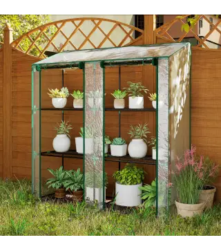 Invernadero de Jardín de 3 Niveles con Estantes Techo Inclinado y Puertas con Cremallera 143x46x141/151 cm Transparente