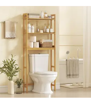 Mueble sobre Inodoro con 3 Estantes y Alfombrillas Antideslizantes 68x20x165 cm Natural