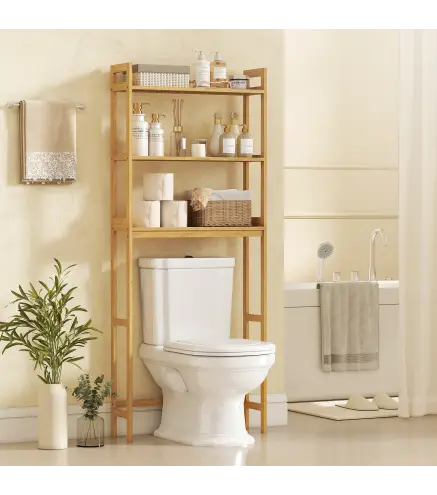 Mueble sobre Inodoro con 3 Estantes y Alfombrillas Antideslizantes 68x20x165 cm Natural