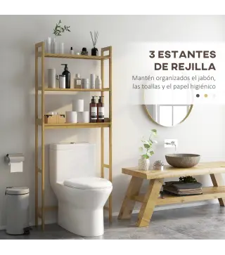 Mueble sobre Inodoro con 3 Estantes y Alfombrillas Antideslizantes 68x20x165 cm Natural