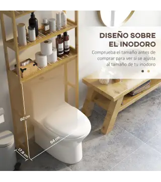 Mueble sobre Inodoro con 3 Estantes y Alfombrillas Antideslizantes 68x20x165 cm Natural