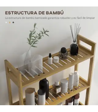 Mueble sobre Inodoro con 3 Estantes y Alfombrillas Antideslizantes 68x20x165 cm Natural