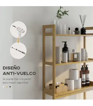 Mueble sobre Inodoro con 3 Estantes y Alfombrillas Antideslizantes 68x20x165 cm Natural
