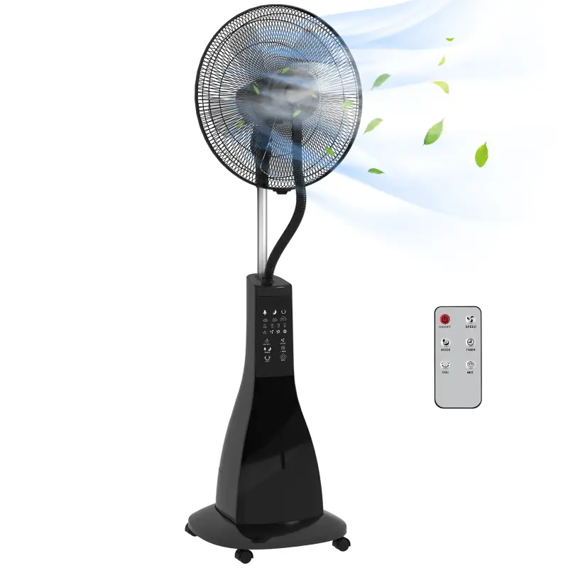 Ventilador Nebulizador de 3 Velocidades con Temporizador 3 Modos y Ruedas Depósito 3L 44,5x38,5x120 cm Negro