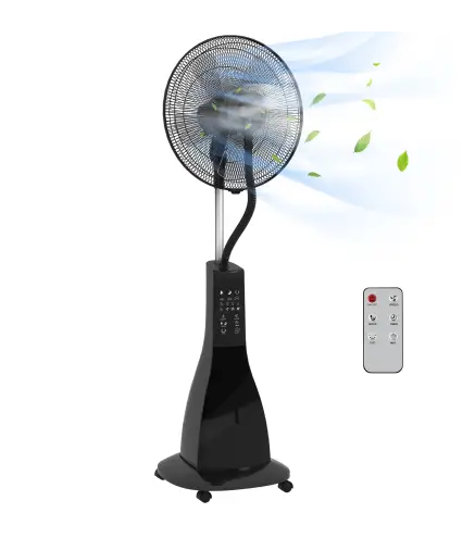 Ventilador Nebulizador de 3 Velocidades con Temporizador 3 Modos y Ruedas Depósito 3L 44,5x38,5x120 cm Negro