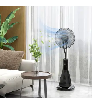 Ventilador Nebulizador de 3 Velocidades con Temporizador 3 Modos y Ruedas Depósito 3L 44,5x38,5x120 cm Negro
