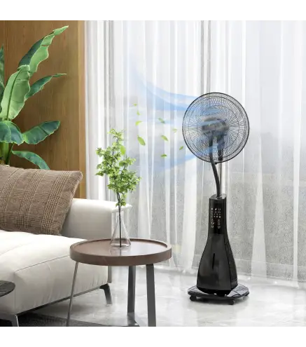 Ventilador Nebulizador de 3 Velocidades con Temporizador 3 Modos y Ruedas Depósito 3L 44,5x38,5x120 cm Negro