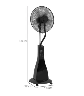 Ventilador Nebulizador de 3 Velocidades con Temporizador 3 Modos y Ruedas Depósito 3L 44,5x38,5x120 cm Negro