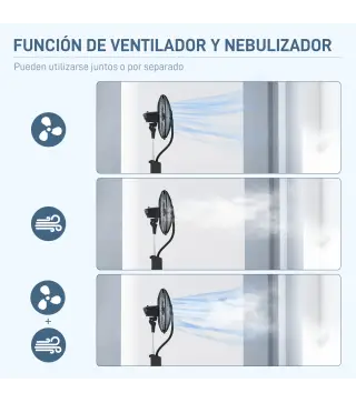 Ventilador Nebulizador de 3 Velocidades con Temporizador 3 Modos y Ruedas Depósito 3L 44,5x38,5x120 cm Negro