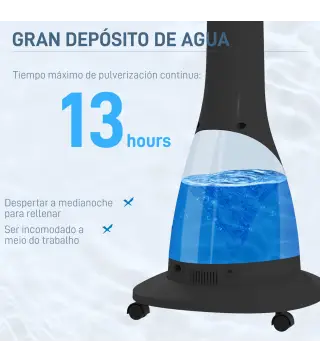 Ventilador Nebulizador de 3 Velocidades con Temporizador 3 Modos y Ruedas Depósito 3L 44,5x38,5x120 cm Negro