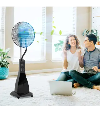 Ventilador Nebulizador de 3 Velocidades con Temporizador 3 Modos y Ruedas Depósito 3L 44,5x38,5x120 cm Negro