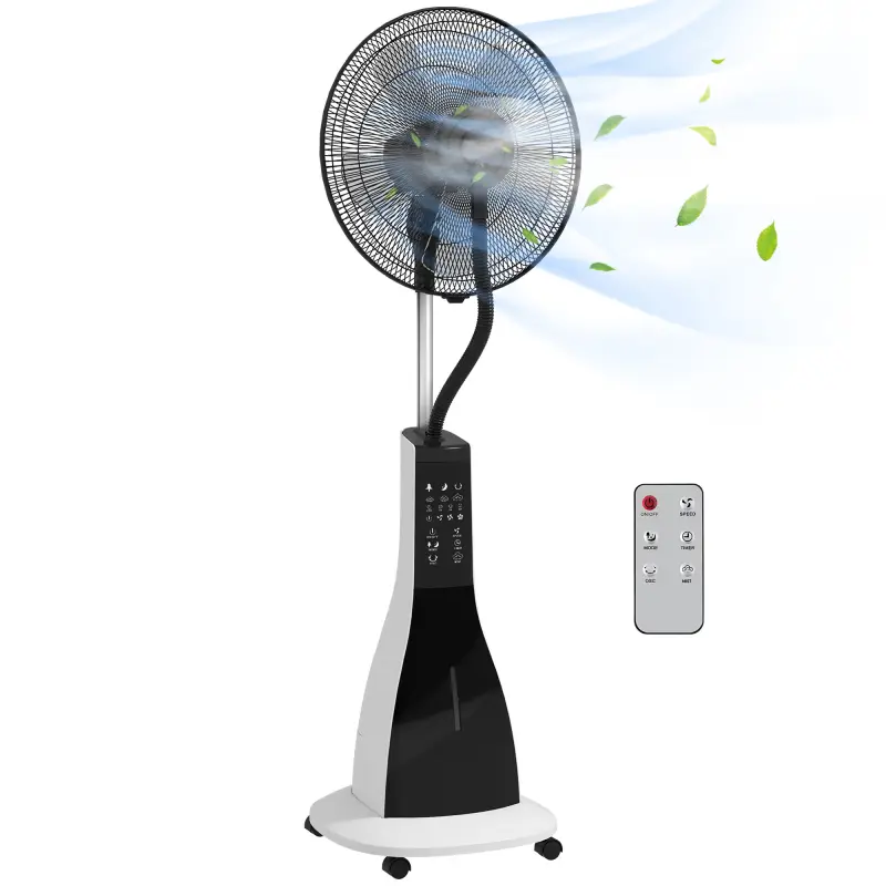 Ventilador Nebulizador de 3 Velocidades con Temporizador 3 Modos y Ruedas Depósito 3L 44,5x38,5x120 cm Negro y Blanco