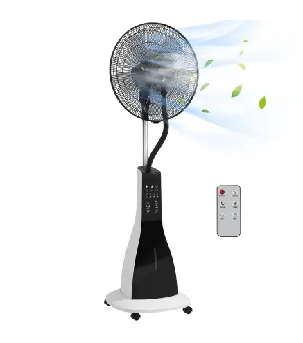 Ventilador Nebulizador de 3 Velocidades con Temporizador 3 Modos y Ruedas Depósito 3L 44,5x38,5x120 cm Negro y Blanco