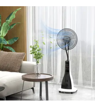Ventilador Nebulizador de 3 Velocidades con Temporizador 3 Modos y Ruedas Depósito 3L 44,5x38,5x120 cm Negro y Blanco