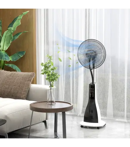 Ventilador Nebulizador de 3 Velocidades con Temporizador 3 Modos y Ruedas Depósito 3L 44,5x38,5x120 cm Negro y Blanco