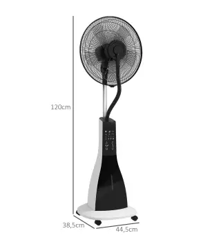 Ventilador Nebulizador de 3 Velocidades con Temporizador 3 Modos y Ruedas Depósito 3L 44,5x38,5x120 cm Negro y Blanco