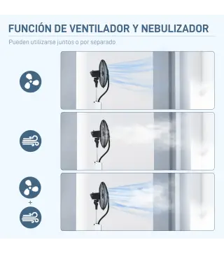 Ventilador Nebulizador de 3 Velocidades con Temporizador 3 Modos y Ruedas Depósito 3L 44,5x38,5x120 cm Negro y Blanco