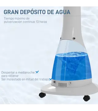 Ventilador Nebulizador de 3 Velocidades con Temporizador 3 Modos y Ruedas Depósito 3L 44,5x38,5x120 cm Negro y Blanco