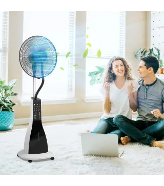 Ventilador Nebulizador de 3 Velocidades con Temporizador 3 Modos y Ruedas Depósito 3L 44,5x38,5x120 cm Negro y Blanco