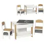 Juego de Mesa con Sillas para Niños 2 en 1 con Pizarra Cajones de Tela y Espacio de Almacenamiento Blanco y Natural
