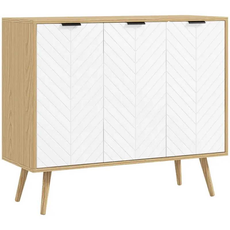 Mueble Buffet Auxiliar con Estantes Ajustables 3 Puertas Carga 50 kg 91,5x35x77,4 cm Blanco y Natural