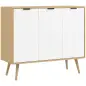 Mueble Buffet Auxiliar con Estantes Ajustables 3 Puertas Carga 50 kg 91,5x35x77,4 cm Blanco y Natural