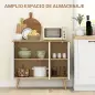 Mueble Buffet Auxiliar con Estantes Ajustables 3 Puertas Carga 50 kg 91,5x35x77,4 cm Blanco y Natural