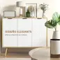 Mueble Buffet Auxiliar con Estantes Ajustables 3 Puertas Carga 50 kg 91,5x35x77,4 cm Blanco y Natural