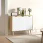 Mueble Buffet Auxiliar con Estantes Ajustables 3 Puertas Carga 50 kg 91,5x35x77,4 cm Blanco y Natural