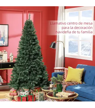 Árbol de Navidad Artificial 213 cm con 1064 Ramas de Alambre de Memoria y Base Plegable Árbol de Navideño Verde