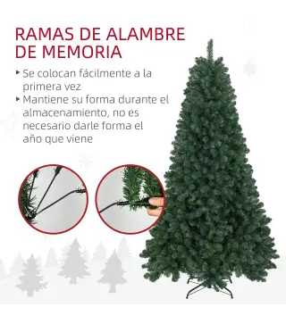 Árbol de Navidad Artificial 213 cm con 1064 Ramas de Alambre de Memoria y Base Plegable Árbol de Navideño Verde