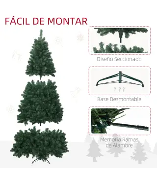 Árbol de Navidad Artificial 213 cm con 1064 Ramas de Alambre de Memoria y Base Plegable Árbol de Navideño Verde