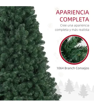 Árbol de Navidad Artificial 213 cm con 1064 Ramas de Alambre de Memoria y Base Plegable Árbol de Navideño Verde
