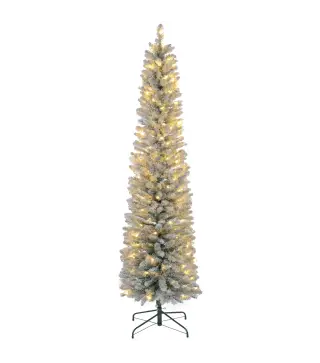 Árbol de Navidad Artificial Nevado 210 cm con 180 Luces LED 405 Ramas y Patas de Metal para Salón Verde y Blanco