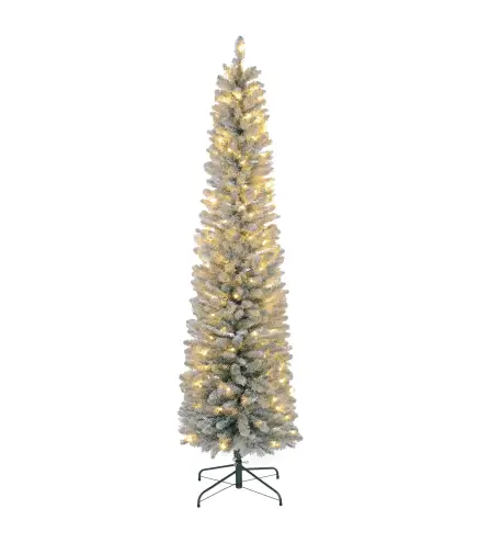 Árbol de Navidad Artificial Nevado 210 cm con 180 Luces LED 405 Ramas y Patas de Metal para Salón Verde y Blanco