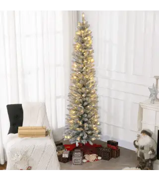 Árbol de Navidad Artificial Nevado 210 cm con 180 Luces LED 405 Ramas y Patas de Metal para Salón Verde y Blanco