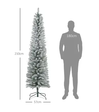 Árbol de Navidad Artificial Nevado 210 cm con 180 Luces LED 405 Ramas y Patas de Metal para Salón Verde y Blanco