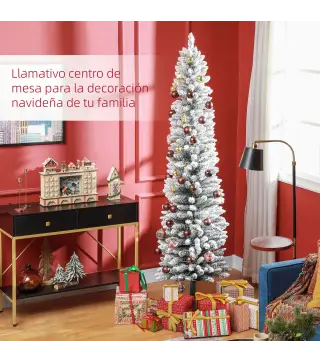 Árbol de Navidad Artificial Nevado 210 cm con 180 Luces LED 405 Ramas y Patas de Metal para Salón Verde y Blanco