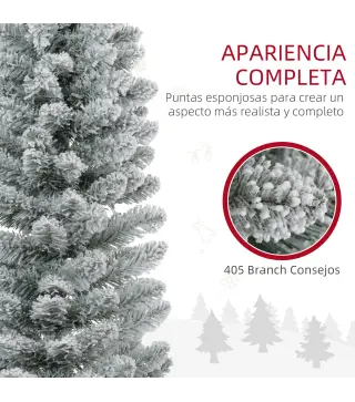 Árbol de Navidad Artificial Nevado 210 cm con 180 Luces LED 405 Ramas y Patas de Metal para Salón Verde y Blanco
