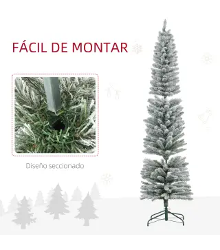 Árbol de Navidad Artificial Nevado 210 cm con 180 Luces LED 405 Ramas y Patas de Metal para Salón Verde y Blanco