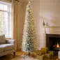 Árbol de Navidad Artificial Nevado 210 cm con 180 Luces LED 405 Ramas y Patas de Metal para Salón Verde y Blanco