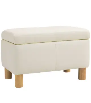 Baúl de Almacenaje para Dormitorio 33L Tapizado en PU Banco de Almacenaje con Patas de Madera 60x38x40 cm Crema
