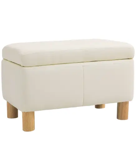 Baúl de Almacenaje para Dormitorio 33L Tapizado en PU Banco de Almacenaje con Patas de Madera 60x38x40 cm Crema