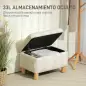 Baúl de Almacenaje para Dormitorio 33L Tapizado en PU Banco de Almacenaje con Patas de Madera 60x38x40 cm Crema